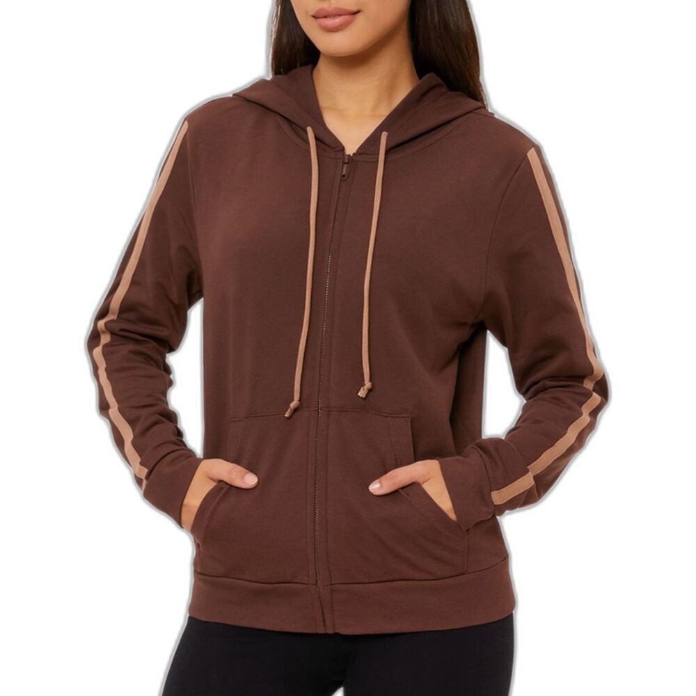 NWT Fashion Nova Women’s Brown Striped Zip-Up Hoodie | Size Small